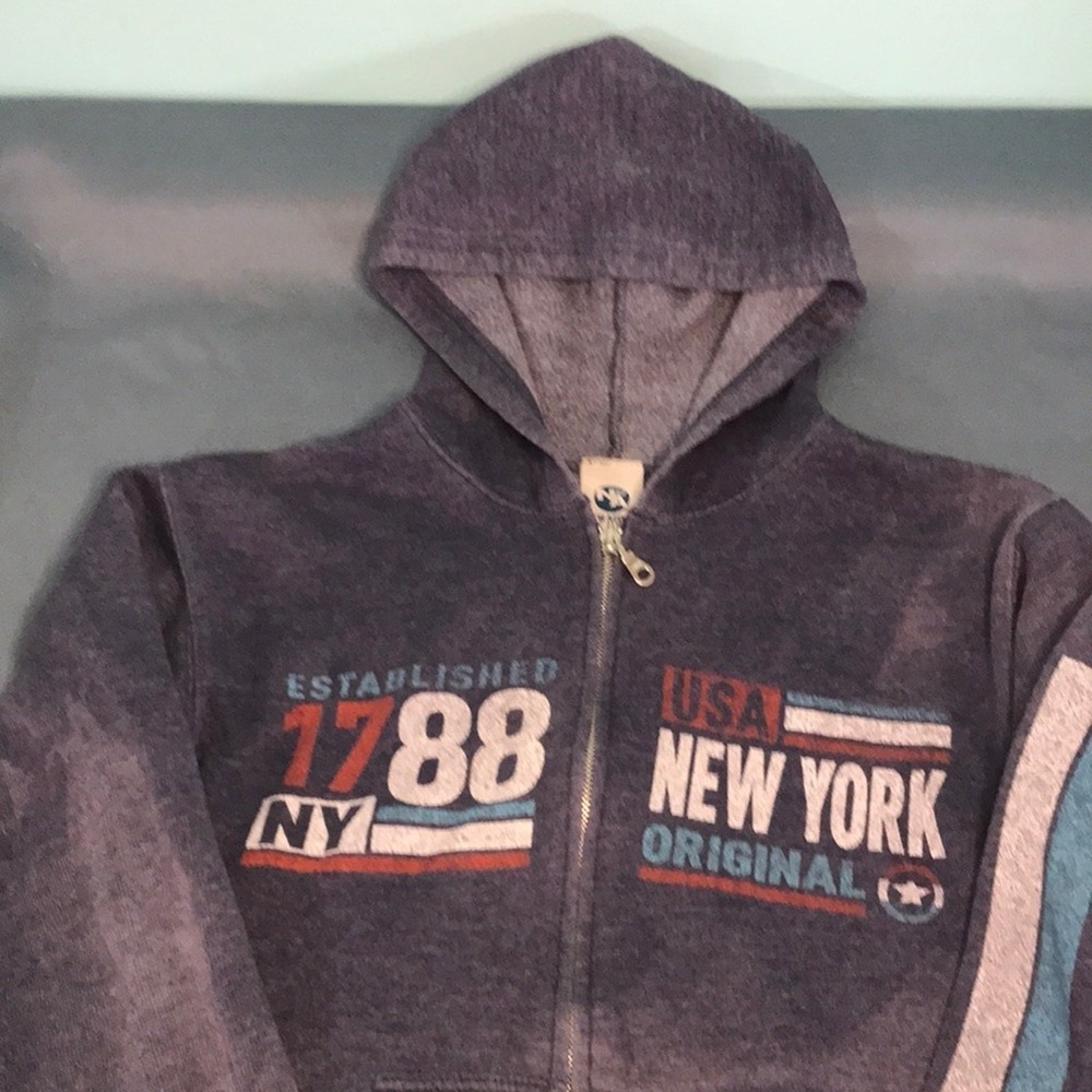 New Agenda Hoodie S Navy Blue New York 1788 Graphic Zip Up Sweatshirt